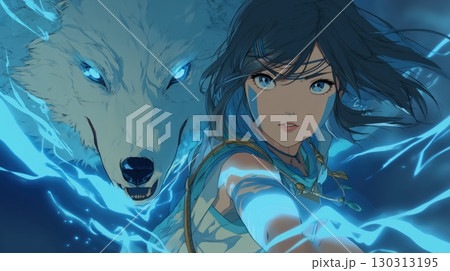 青い光を纏う少女と霊狼の共鳴 130313195