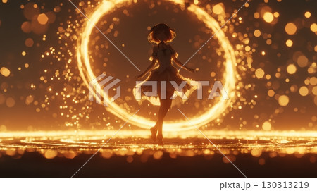 光の輪に包まれた少女の幻想的なシルエット 光の輪に包まれた少女の幻想的なシルエット 130313219