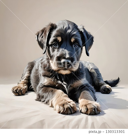 リラックスして伏せるジャイアントシュナウザーの子犬 130313301