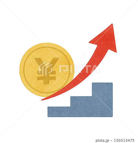 お金と成長を表す階段と上昇矢印の経済イラスト お金と成長を表す階段と上昇矢印の経済イラスト 130313475