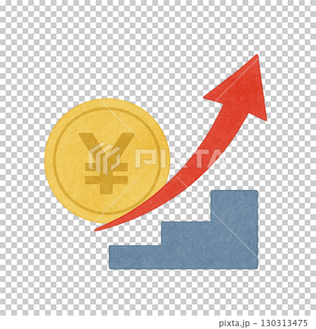 お金と成長を表す階段と上昇矢印の経済イラスト お金と成長を表す階段と上昇矢印の経済イラスト 130313475