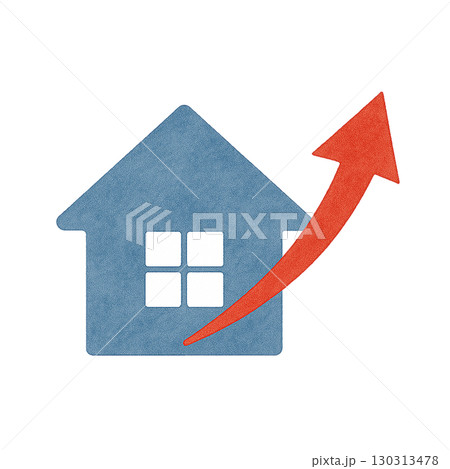 住宅と上昇矢印の不動産価格・住宅ローンイメージ 住宅と上昇矢印の不動産価格・住宅ローンイメージ 130313478