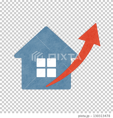 住宅と上昇矢印の不動産価格・住宅ローンイメージ 住宅と上昇矢印の不動産価格・住宅ローンイメージ 130313478