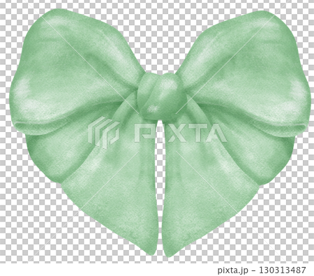 Sage Green Coquette Ribbon Bow in heart shape Watercolor 130313487