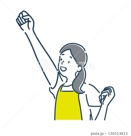楽しく仕事をする若い笑顔の女性保育士のシンプルな線画イラスト素材 130313613