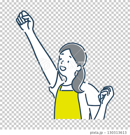 楽しく仕事をする若い笑顔の女性保育士のシンプルな線画イラスト素材 130313613