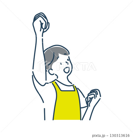 楽しく仕事をする若い笑顔の男性保育士のシンプルな線画イラスト素材 130313616