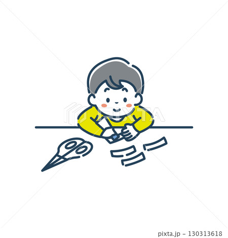 笑顔で工作をする男の子のイラスト素材 130313618