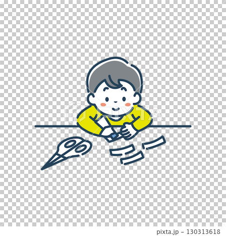 一個男孩微笑著製作工藝品的插圖素材 130313618