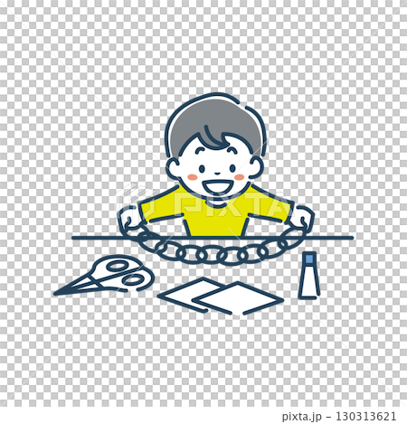 一個男孩微笑著製作工藝品的插圖素材 130313621