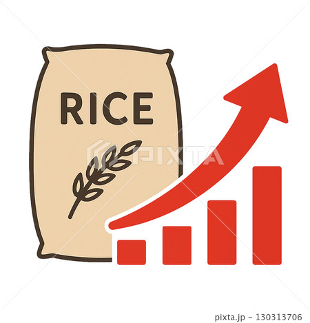 米価格の上昇を示すイラストアイコン 130313706