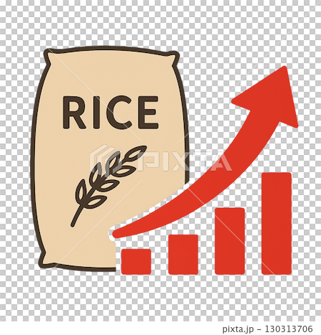 米価格の上昇を示すイラストアイコン 130313706