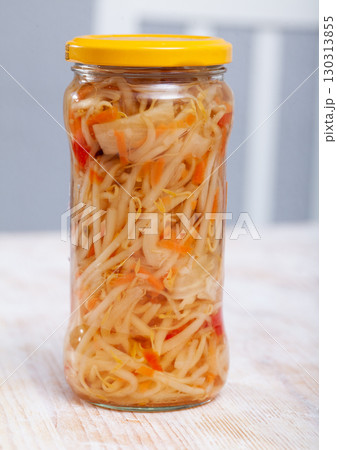 Exotic Chinese salad in glass jar 130313855