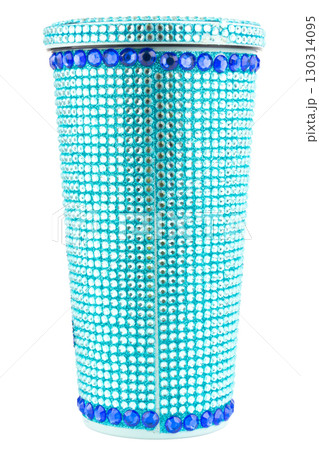 Blue Glitter Water Bottle on White Background 130314095