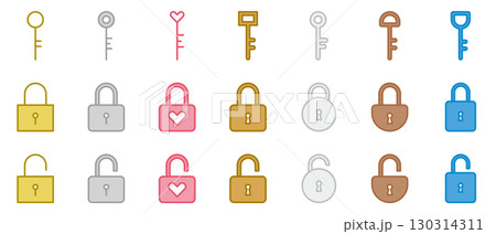 鍵 南京錠 アイコン カラフル イラスト ベクター セット 鍵 南京錠 アイコン カラフル イラスト ベクター セット 130314311