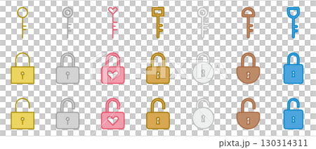 鍵 南京錠 アイコン カラフル イラスト ベクター セット 鍵 南京錠 アイコン カラフル イラスト ベクター セット 130314311