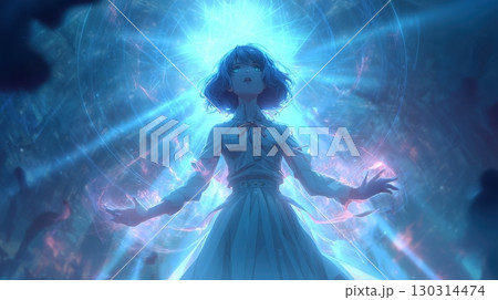 魔法陣を展開し光に包まれる少女 魔法陣を展開し光に包まれる少女 130314474