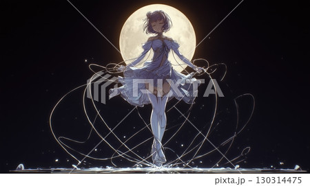 月光に包まれ舞う少女の幻想的シルエット 月光に包まれ舞う少女の幻想的シルエット 130314475