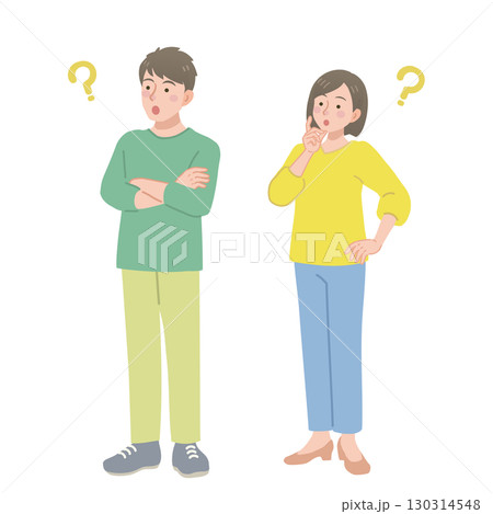 斜め上を見て疑問に思う男女 130314548