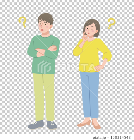 斜め上を見て疑問に思う男女 130314548