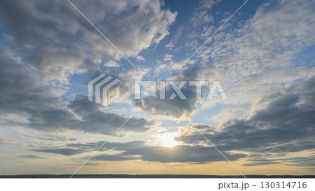 A Stunning Cloudy Sunset Over a Scenic Horizon That Captivates with Unique Beauty 130314716