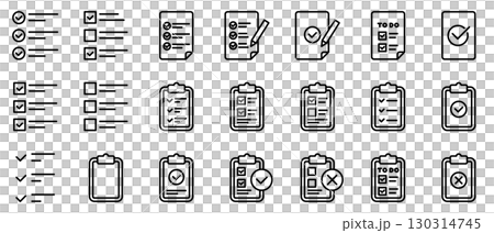 Checklist TO DO LIST material line icon set vector line drawing black Checklist TO DO LIST material line icon set vector line drawing black 130314745