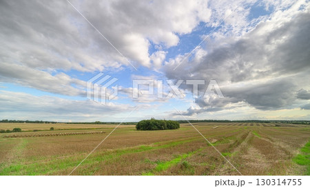 Experience a Scenic Panoramic View of Expansive Open Farmland Set Against Dramatic Clouds 130314755