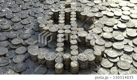 たくさんの銀貨のイメージ AI生成画像 130314835