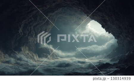 波が打ち寄せる神秘的な海の洞窟の風景 130314939