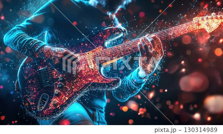 煌めく光に包まれたギタリストの幻想的演奏 130314989
