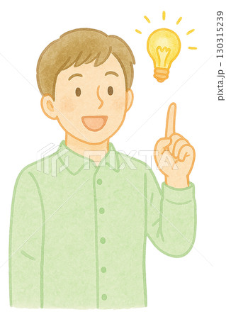 アイデアを思いついた男性のカジュアルイラスト 130315239