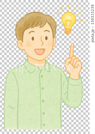 アイデアを思いついた男性のカジュアルイラスト 130315239