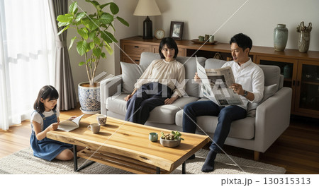 家族の団欒　リビングでくつろぐ 130315313