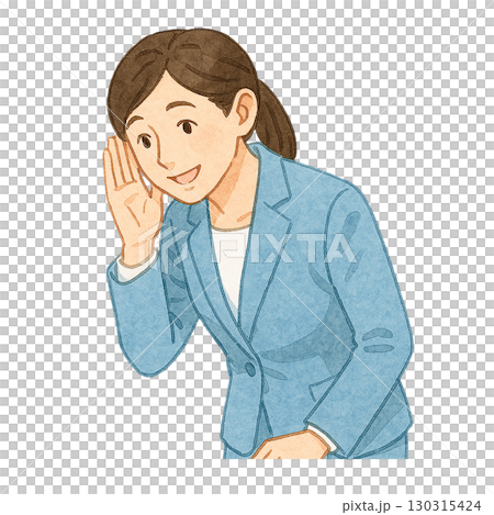 一位女商人用手摀住耳朵聽談話的插圖 一位女商人用手摀住耳朵聽談話的插圖 130315424