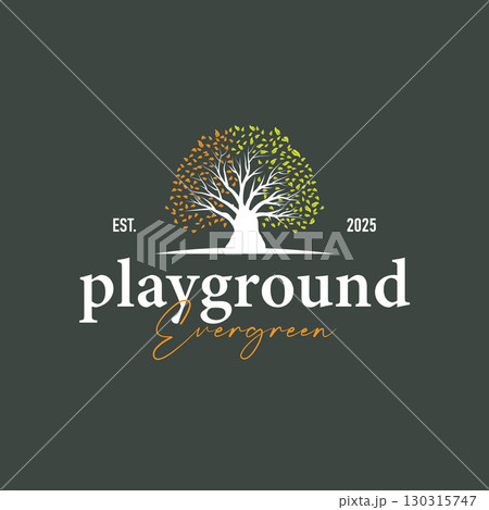 tree silhouette concept children playground logo natural tree concept as a playground and green forest tree nature as a product brand symbol or poster illustration template 130315747
