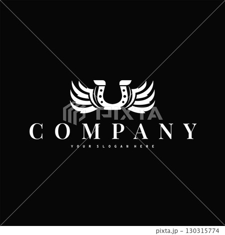 Horseshoe logo with minimalist black silhouette design as a symbol of horse ranch and blacksmith symbol logo template illustration concept for brand or poster 130315774