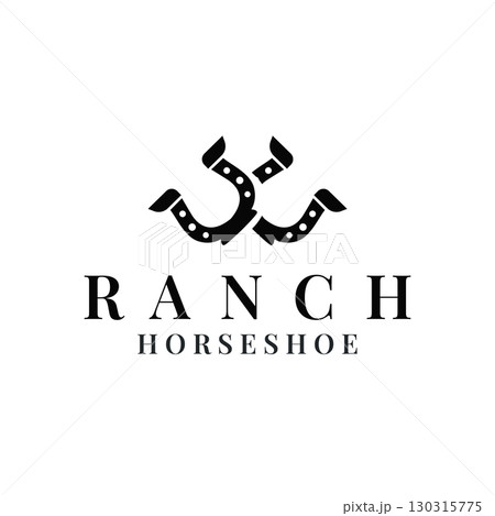 Horseshoe logo with minimalist black silhouette design as a symbol of horse ranch and blacksmith symbol logo template illustration concept for brand or poster 130315775