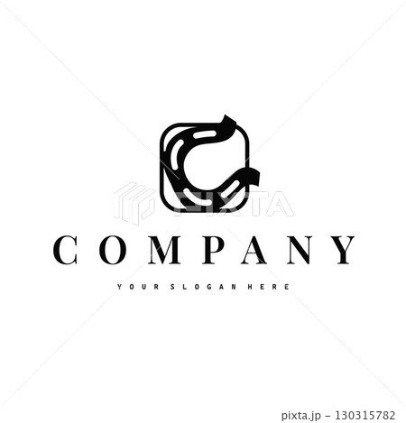 Horseshoe logo with minimalist black silhouette design as a symbol of horse ranch and blacksmith symbol logo template illustration concept for brand or poster 130315782