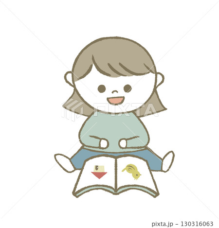絵本を読む子供　水色 130316063