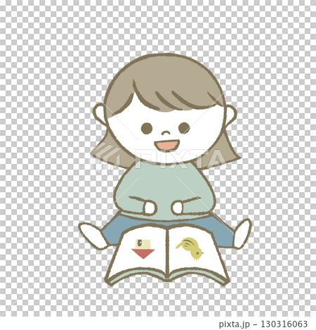 絵本を読む子供　水色 130316063