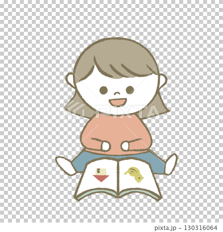 Child reading a picture book Pink 130316064