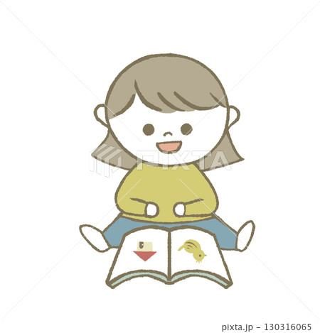 絵本を読む子供 黄色 絵本を読む子供 黄色 130316065