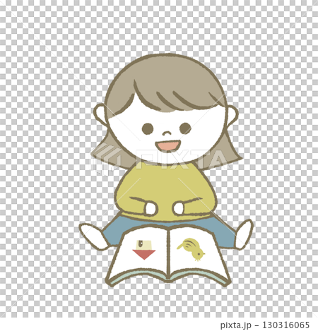 絵本を読む子供 黄色 絵本を読む子供 黄色 130316065