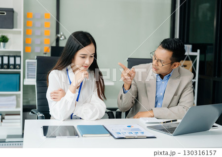 Group meeting businesspeople gathered in boardroom witnessed a conflict between female boss and employee, accusing for mistake, disagreement with team member, bad work, rivalry 130316157