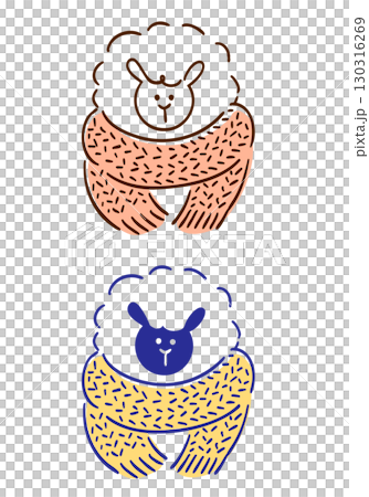 Hand-drawn vector illustration of a sheep wearing a scarf 130316269