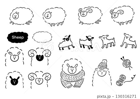 ひつじの手描きベクターイラスト_線画 ひつじの手描きベクターイラスト_線画 130316271