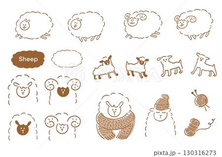 ひつじの手描きベクターイラスト_カラー 130316273