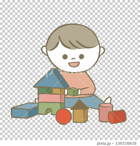 積み木で遊ぶ子供　ピンク 130316638