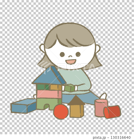 玩積木的孩子，淺藍色 130316640