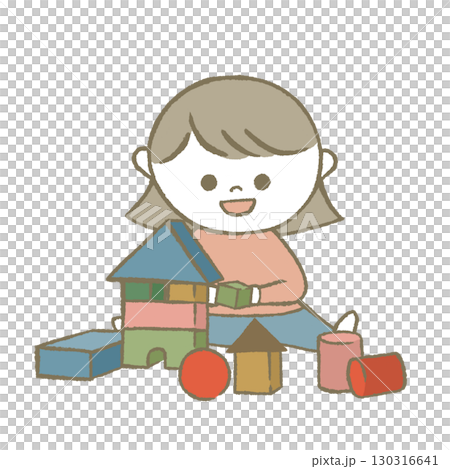 積み木で遊ぶ子供 ピンク 積み木で遊ぶ子供 ピンク 130316641